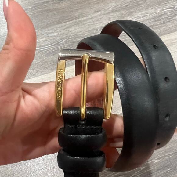 Saint Laurent YSL Black Leather Vintage Belt Size 34 - Picture 2 of 6